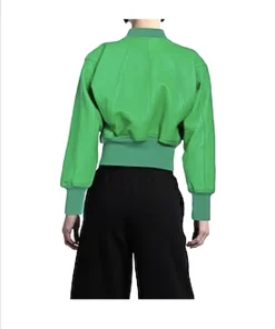 womens-long-sleeves-green-faux-leather-bomber-jacket