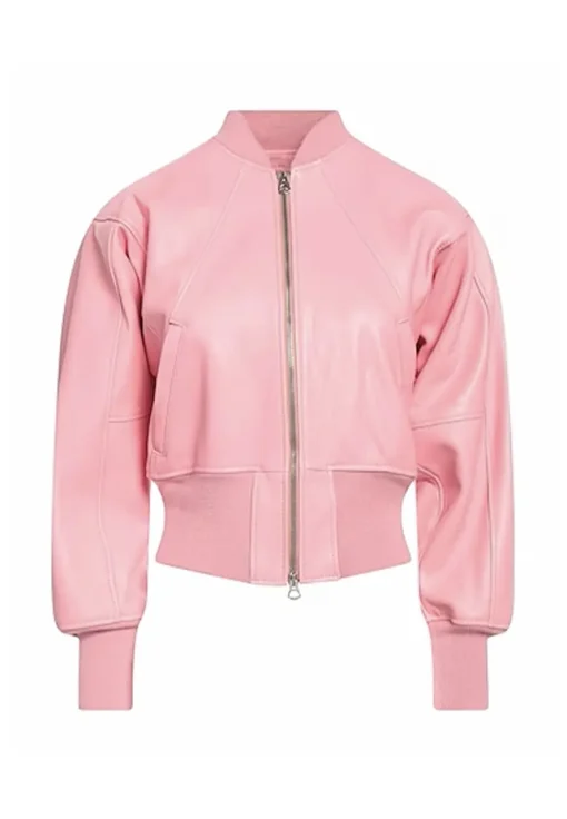 womens-long-sleeves-pink-faux-leather-bomber-jacket