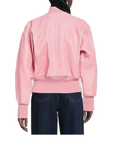 womens-long-sleeves-pink-faux-leather-bomber-jacket