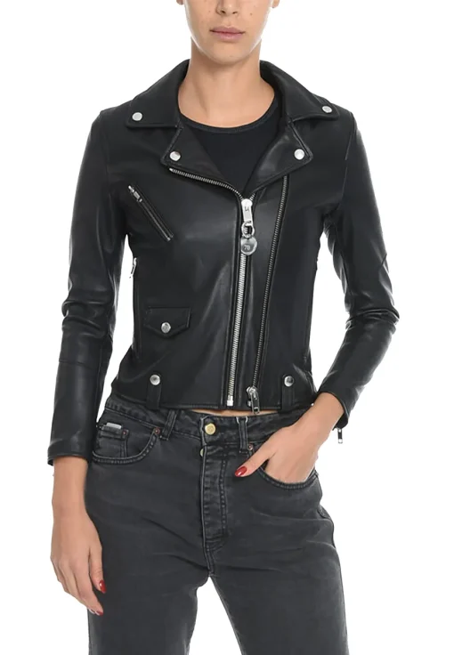 womens-lyfa-black-faux-leather-biker-jacket