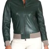 womens-merino-dark-green-faux-leather-bomber-jacket