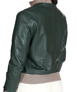 womens-merino-dark-green-faux-leather-bomber-jacket