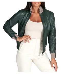womens-merino-dark-green-faux-leather-bomber-jacket