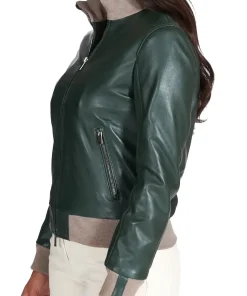 womens-merino-dark-green-faux-leather-bomber-jacket
