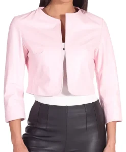 womens-pink-faux-leather-bolero-jacket