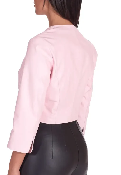 womens-pink-faux-leather-bolero-jacket