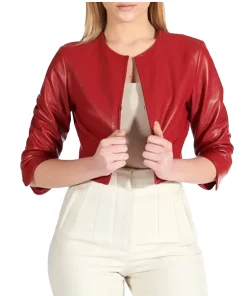 womens-red-faux-leather-bolero-jacket