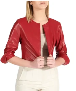 womens-red-faux-leather-bolero-jacket