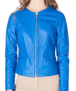 womens-round-collar-blue-faux-leather-jacket