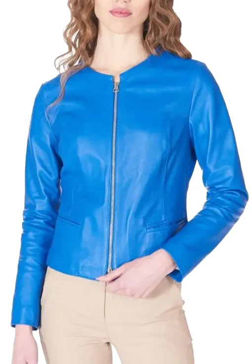womens-round-collar-blue-faux-leather-jacket
