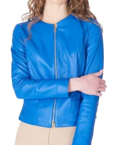 womens-round-collar-blue-faux-leather-jacket