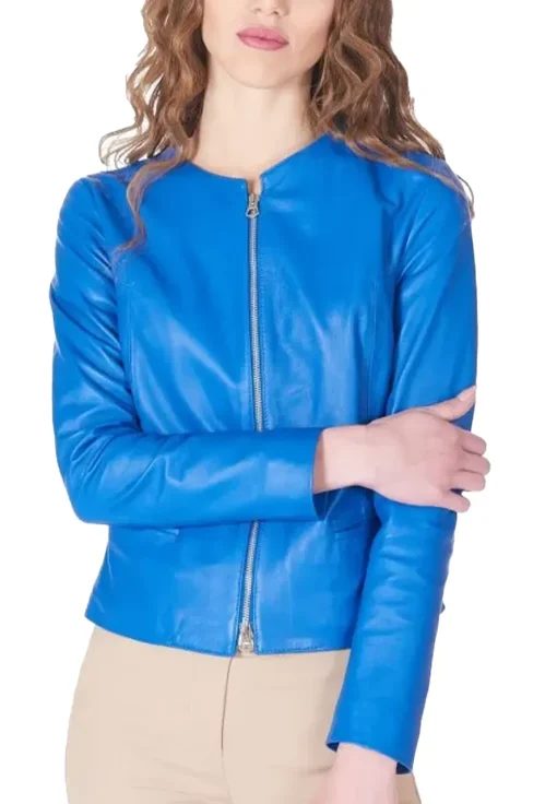 womens-round-collar-blue-faux-leather-jacket
