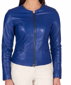 womens-round-collar-electric-blue-faux-leather-jacket