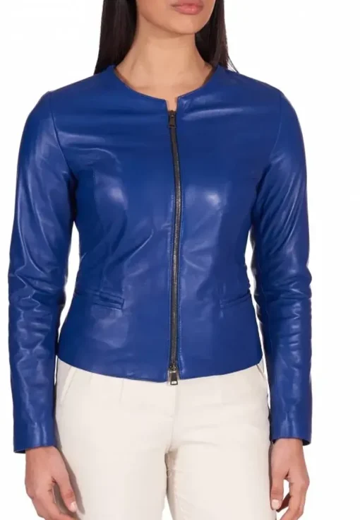 womens-round-collar-electric-blue-faux-leather-jacket
