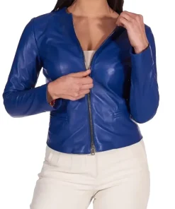 womens-round-collar-electric-blue-faux-leather-jacket