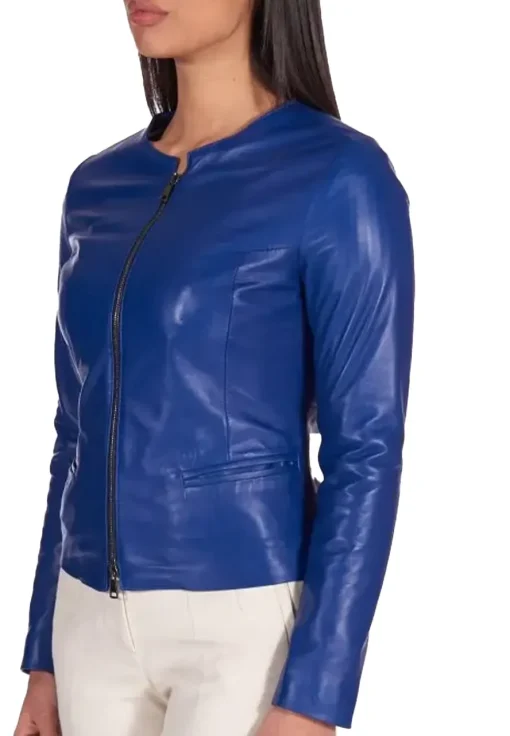 womens-round-collar-electric-blue-faux-leather-jacket