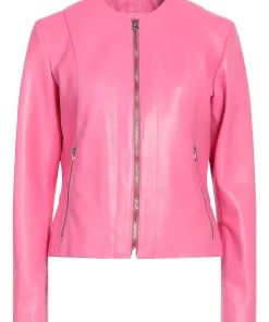 womens-round-collar-pink-faux-leather-jacket