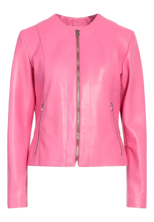womens-round-collar-pink-faux-leather-jacket
