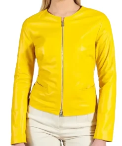 womens-round-collar-yellow-faux-leather-jacket