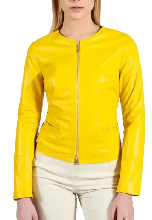 womens-round-collar-yellow-faux-leather-jacket