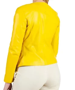 womens-round-collar-yellow-faux-leather-jacket