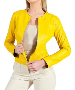 womens-round-collar-yellow-faux-leather-jacket