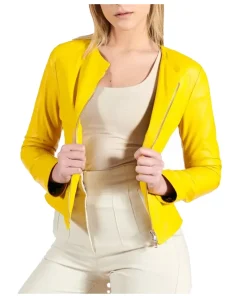 womens-round-collar-yellow-faux-leather-jacket