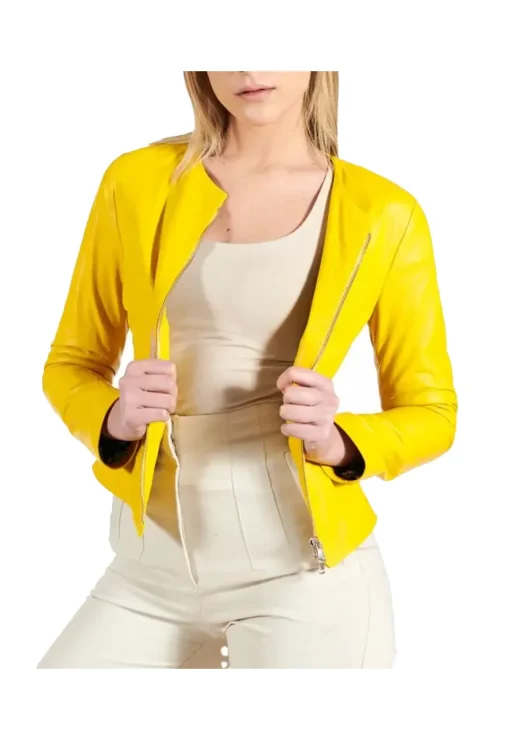 womens-round-collar-yellow-faux-leather-jacket