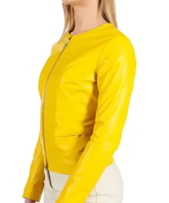 womens-round-collar-yellow-faux-leather-jacket