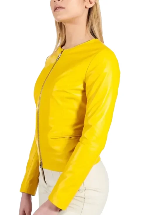 womens-round-collar-yellow-faux-leather-jacket