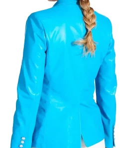 womens-single-button-light-blue-faux-leather-blazer