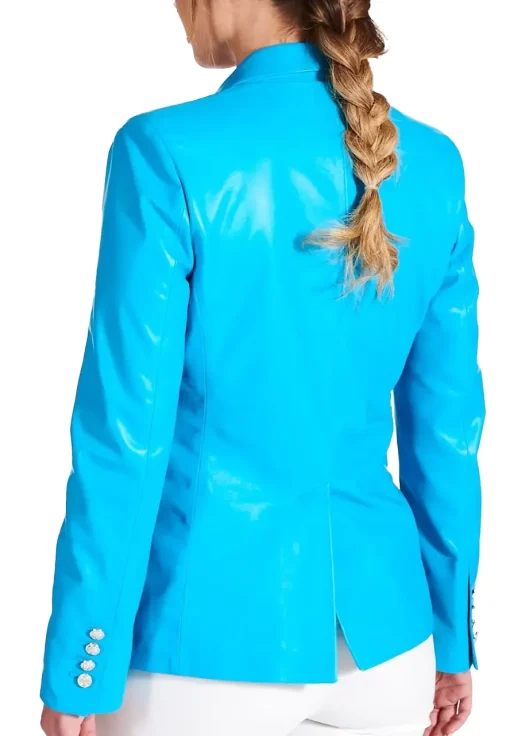 womens-single-button-light-blue-faux-leather-blazer