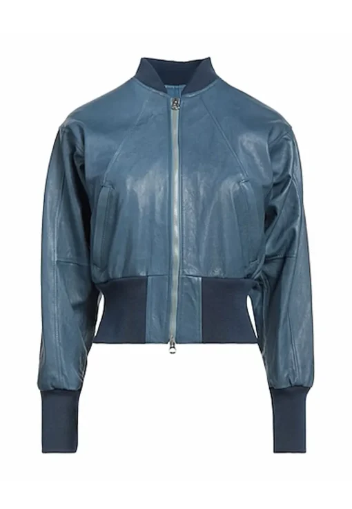 womens-slate-blue-faux-leather-bomber-jacket
