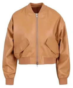womens-tan-brown-cropped-faux-leather-bomber-jacket
