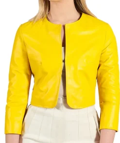 womens-yellow-faux-leather-bolero-jacket