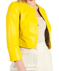 womens-yellow-faux-leather-bolero-jacket