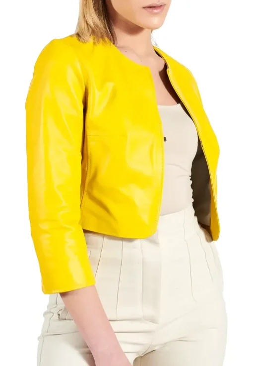womens-yellow-faux-leather-bolero-jacket