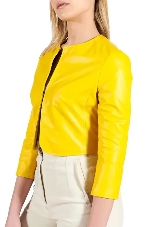 womens-yellow-faux-leather-bolero-jacket