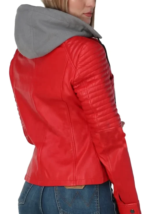 womens-quilted-red-faux-leather-jacket-with-gray-hood