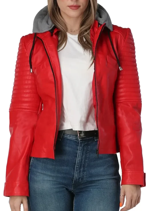 womens-quilted-red-faux-leather-jacket-with-gray-hood