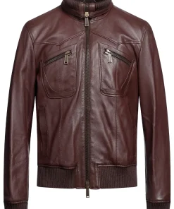 mens-long-sleeve-chocolate-faux-leather-bomber-jacket