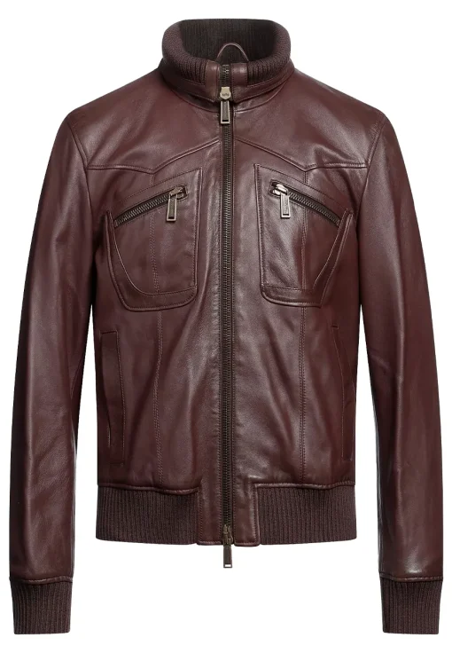 mens-long-sleeve-chocolate-faux-leather-bomber-jacket