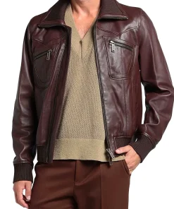 mens-long-sleeve-chocolate-faux-leather-bomber-jacket