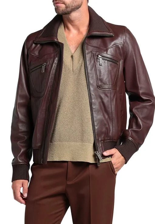 mens-long-sleeve-chocolate-faux-leather-bomber-jacket