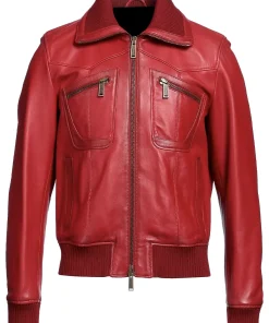 mens-long-sleeve-red-faux-leather-bomber-jacket