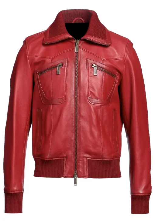 mens-long-sleeve-red-faux-leather-bomber-jacket