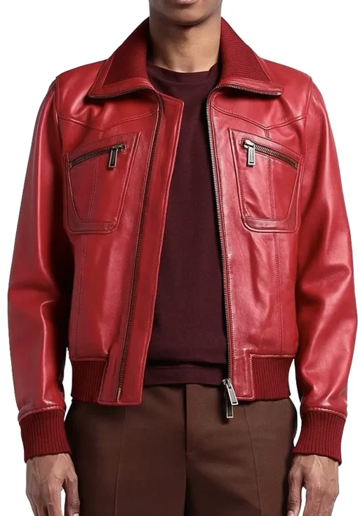 mens-long-sleeve-red-faux-leather-bomber-jacket