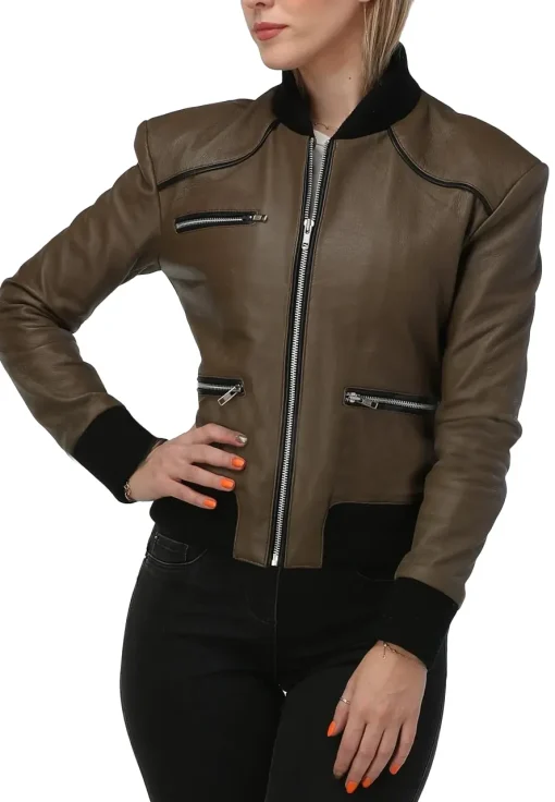 womens-army-green-faux-leather-bomber-jacket