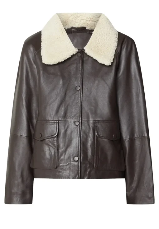 womens-banto-dark-brown-faux-leather-fur-collar-jacket