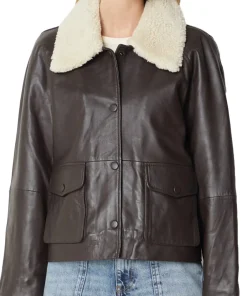 womens-banto-dark-brown-faux-leather-fur-collar-jacket